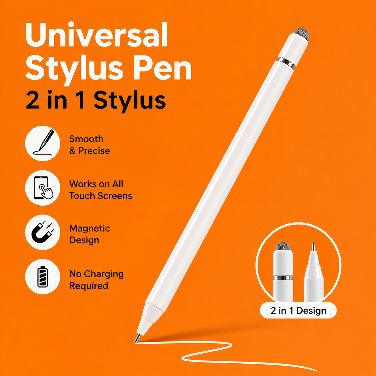 Touch Pen Stylus Pen 2 In 1 Universal Capacitive Touch Screen Stylus Touch Pencil Dual Tip Silicone Disc Stylus Pen for Android Tablet Mobile Laptop Drawing Writing No Charging Required