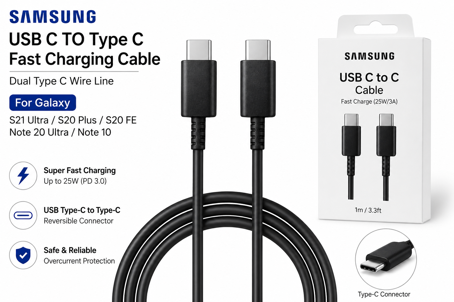 Samsung C TO Type C Fast Charging Cable Dual Type C Wire Line For Galaxy S21 Ultra S20 Plus S20FE Note 20 Ultra 10