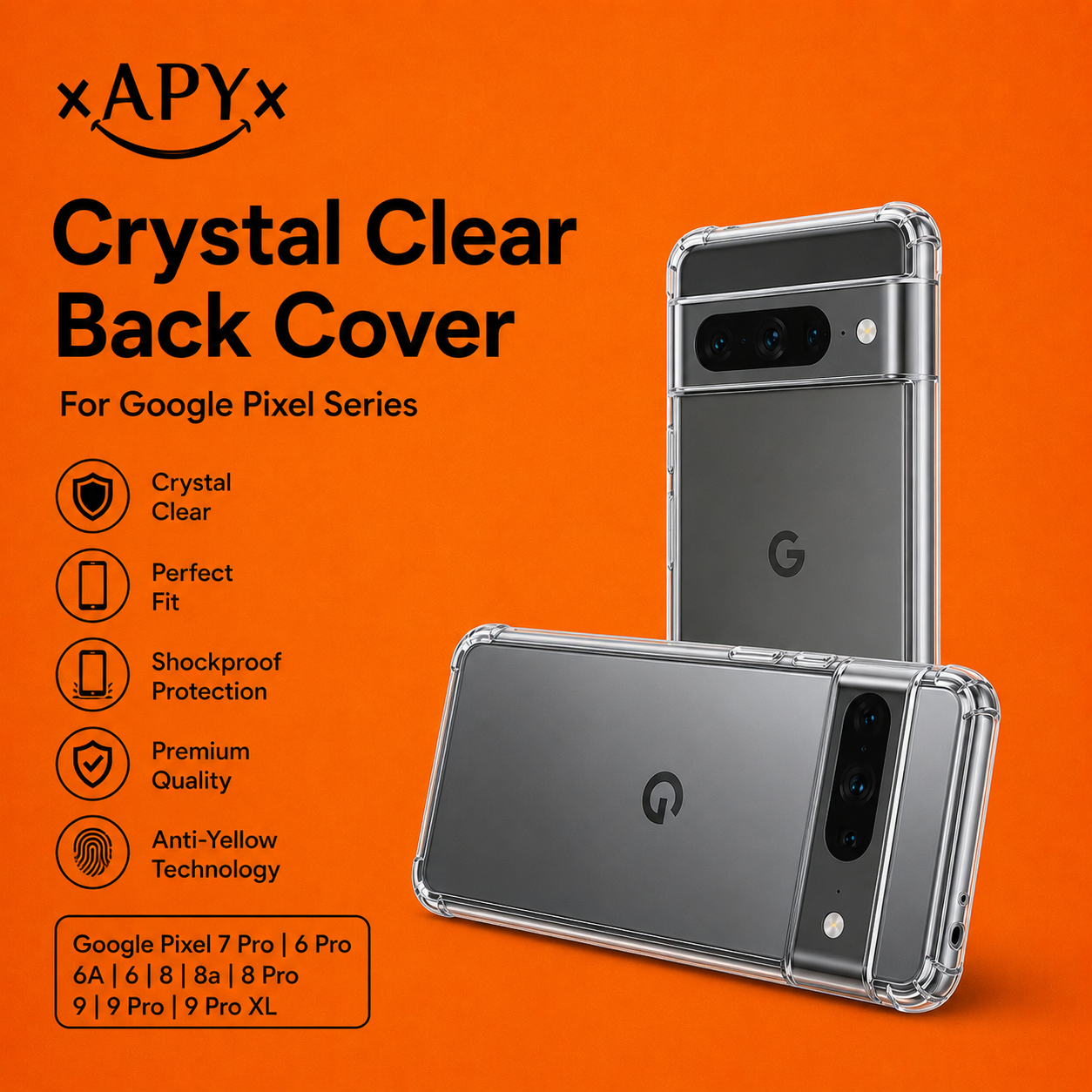 Google Pixel 7 Pro/6 Pro/6A/6/8/8a/8Pro/9/9Pro/9 Pro XL Transparent Back Cover Clear Crystal Cover