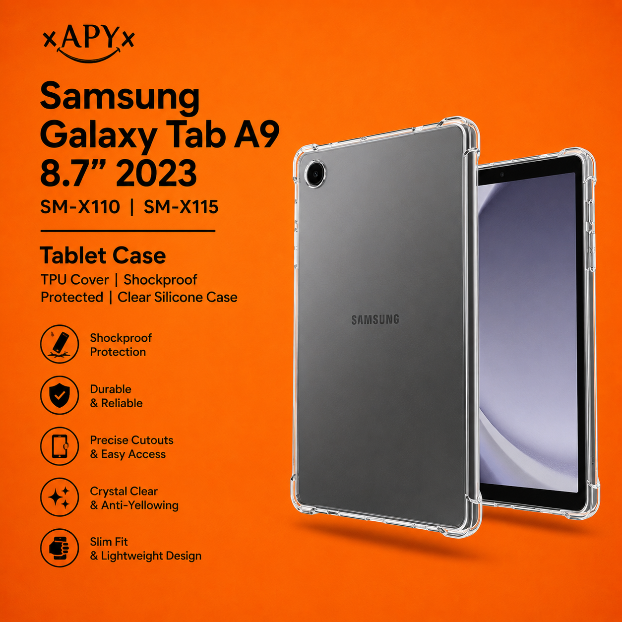 Samsung Galaxy Tab A9 8.7 2023 SM-X110 SM-X115 Tablet Case TPU Cover Shockproof Protected Clear Silicone Case