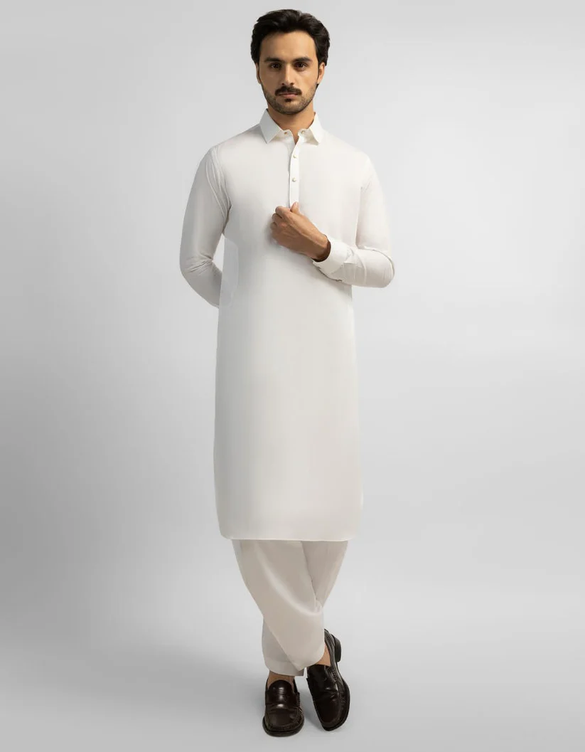 White Cotton Plain Kameez Shalwar