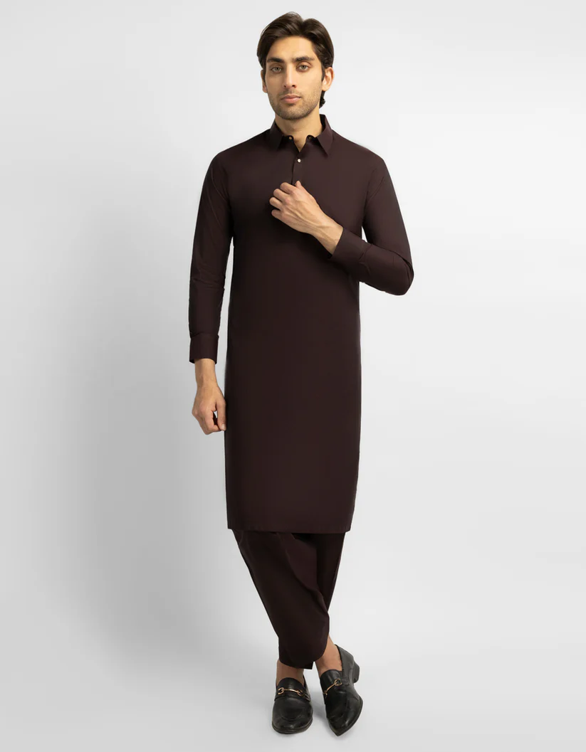 Maroon Cotton Casual Kameez Shalwar