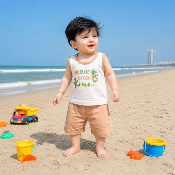 Kids Sando & Short Set Beach Peach - Oolaa