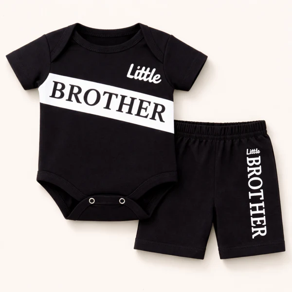 Baby Bodysuit With Short Set Little Brother Black - Mini Charm