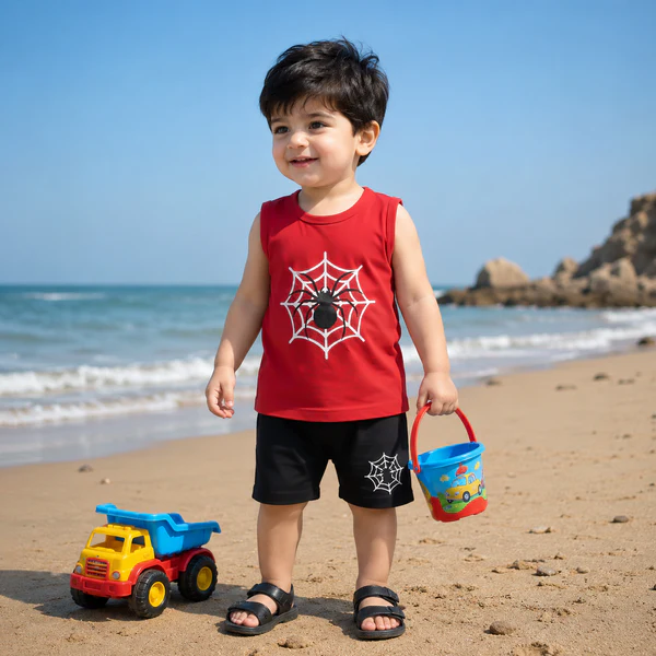 Kids Sando & Short Set Spider Red - Mini Charm