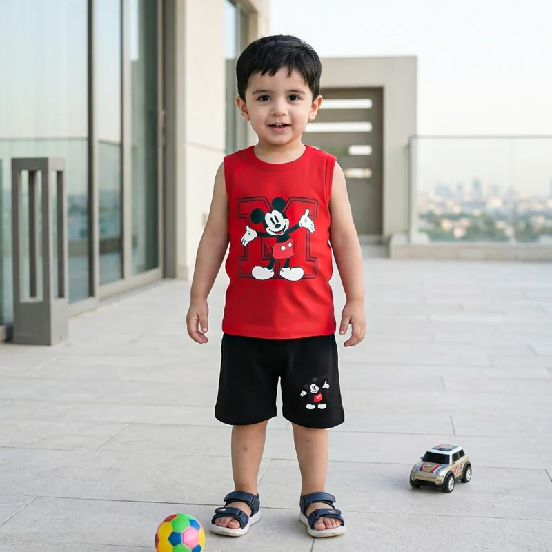 Kids Sando & Short Set Mickey Mouse Red - Mini Charm