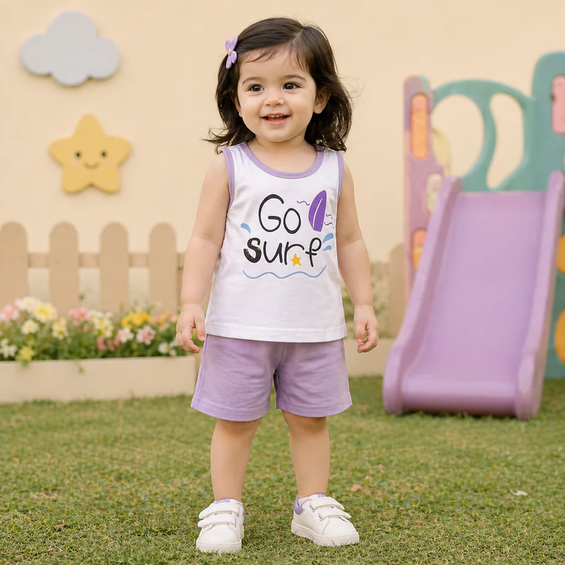 Kids Sando & Short Set Go Surf Purple - Oolaa