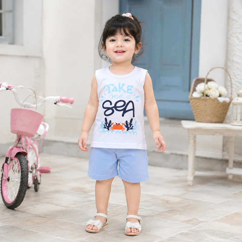 Kids Sando & Short Set Take Me To The Sea Blue - Oolaa