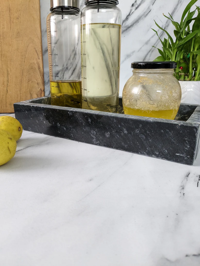 Black Marble Tray Rectangle 12In