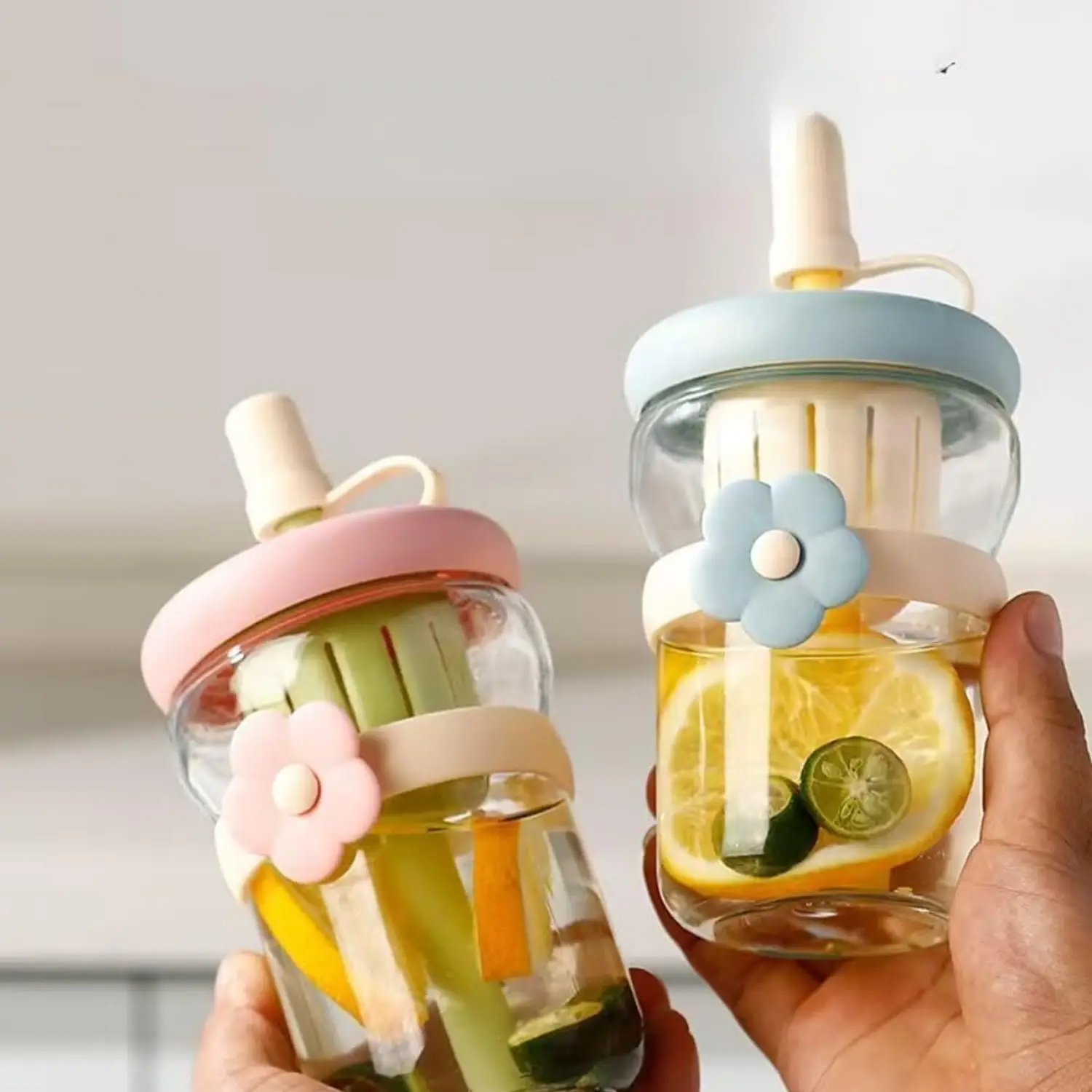Lovely Cartoon Flower Glass Cup 500ML Drinking Cup